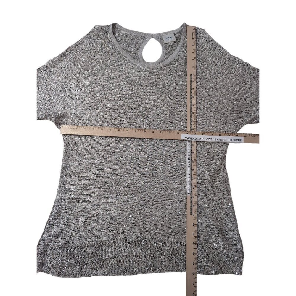 ECI NY Open Shoulder Pullover Sweater Womens XL Silver Sequin Keyhole Back Party - Picture 9 of 9